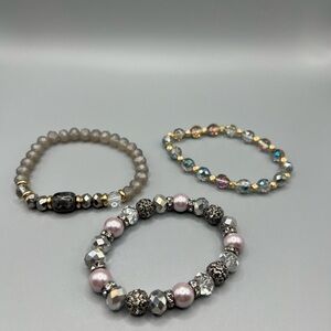 🆕 Elegant Beaded Bracelet Set - Gray, Pink, Multicolor - Handmade #170